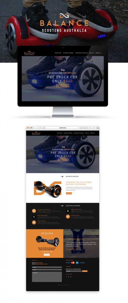 Image showing previews of Balance Scooters website that Elites Wave designed and developed.