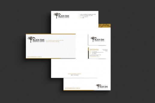Image showing a preview of Black Oak Minerals with compliments slip, letterhead and business card that Elites Wave designed.